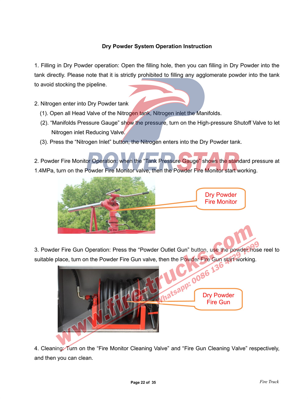 POWERSTAR TRUCKS ISUZU GIGA Water & Foam & Powder Fire Truck ManualPOWERSTAR TRUCKS ISUZU GIGA Water & Foam & Powder Fire Truck Manual