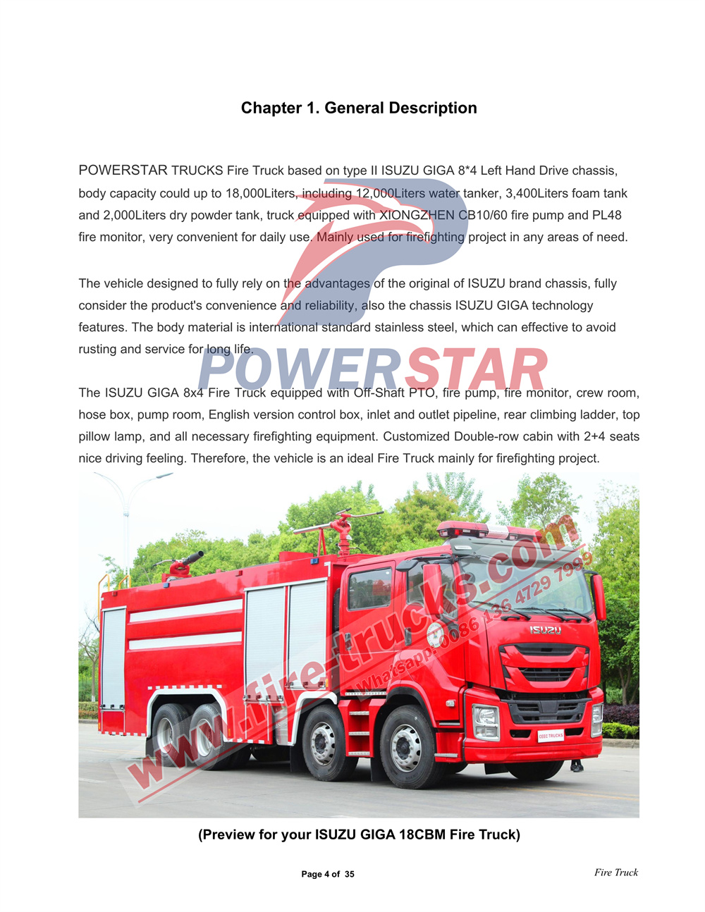 POWERSTAR TRUCKS ISUZU GIGA Water & Foam & Powder Fire Truck Manual