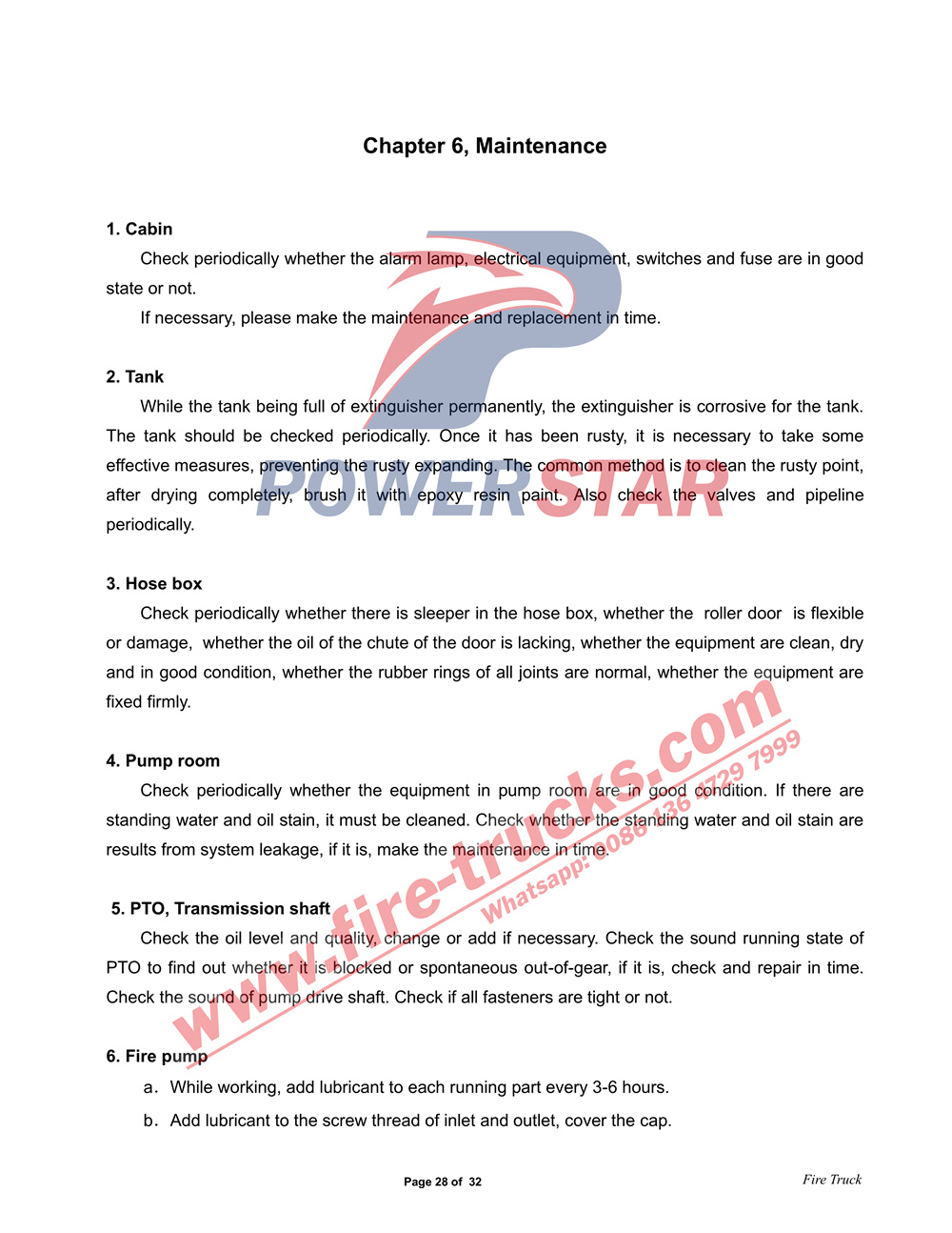 POWERSTAR ISUZU GIGA 6X4 Water Foam Fire Truck Manual