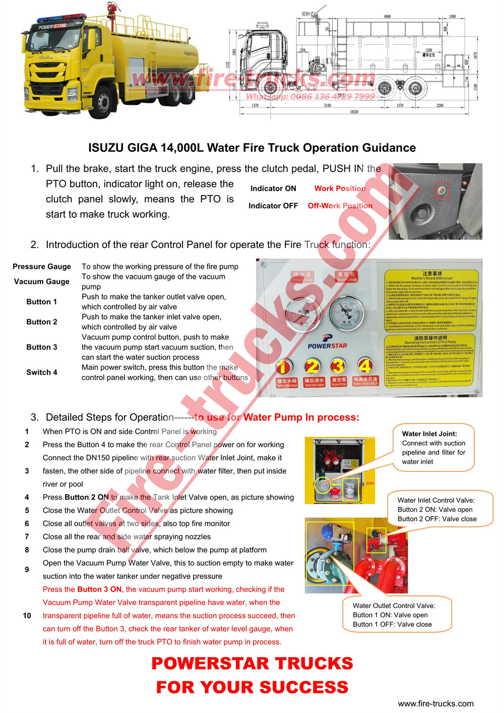 ISUZU GIGA Water Tanker Fire Truck Operation Manual