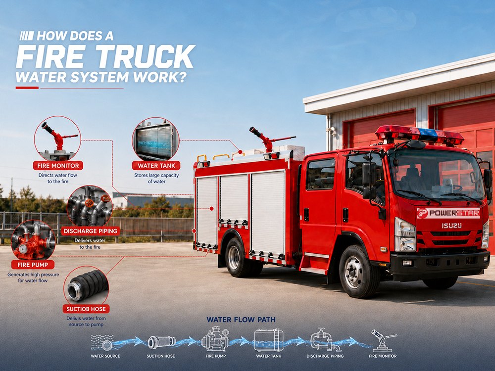 ¿Cómo funciona el sistema de agua de un camión de bomberos?